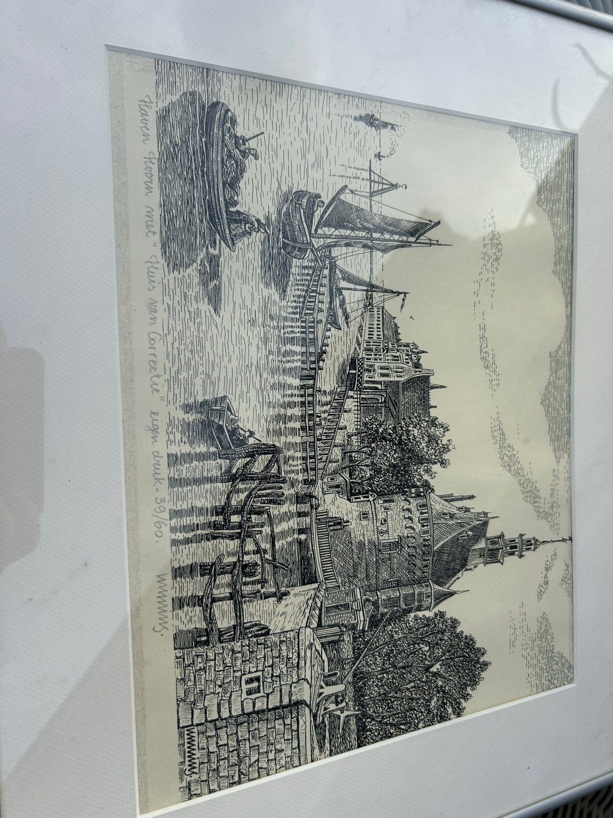Ets 'Haven Hoorn met Huis van Correctie' - Gesigneerd, Antiek en Kunst, Stadsgezicht, Ophalen of Verzenden, Gesigneerd, 1950 - 1999