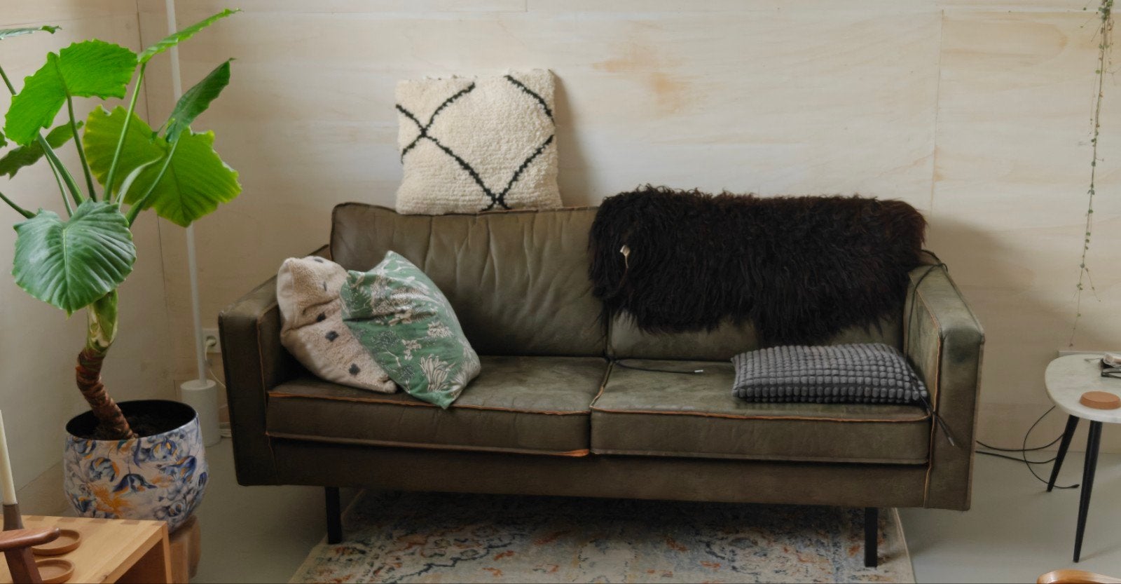 WOOOD Rodeo 2-zitsbank gerecycled leer army, Ophalen, Gebruikt, 150 tot 200 cm, Tweepersoons
