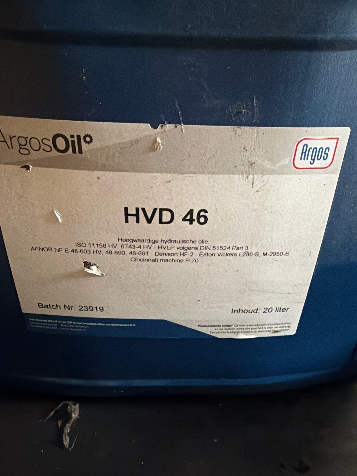 Ongebruikte ArgosOil HVD 46 hydraulische olie met opvangbak, Auto diversen, Ophalen of Verzenden
