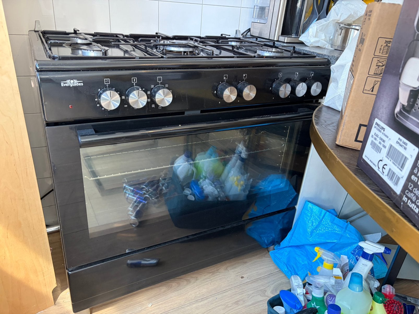 groot everglades fornuis met wok brander, Zo goed als nieuw, Inductie, Vrijstaand, 85 tot 90 cm