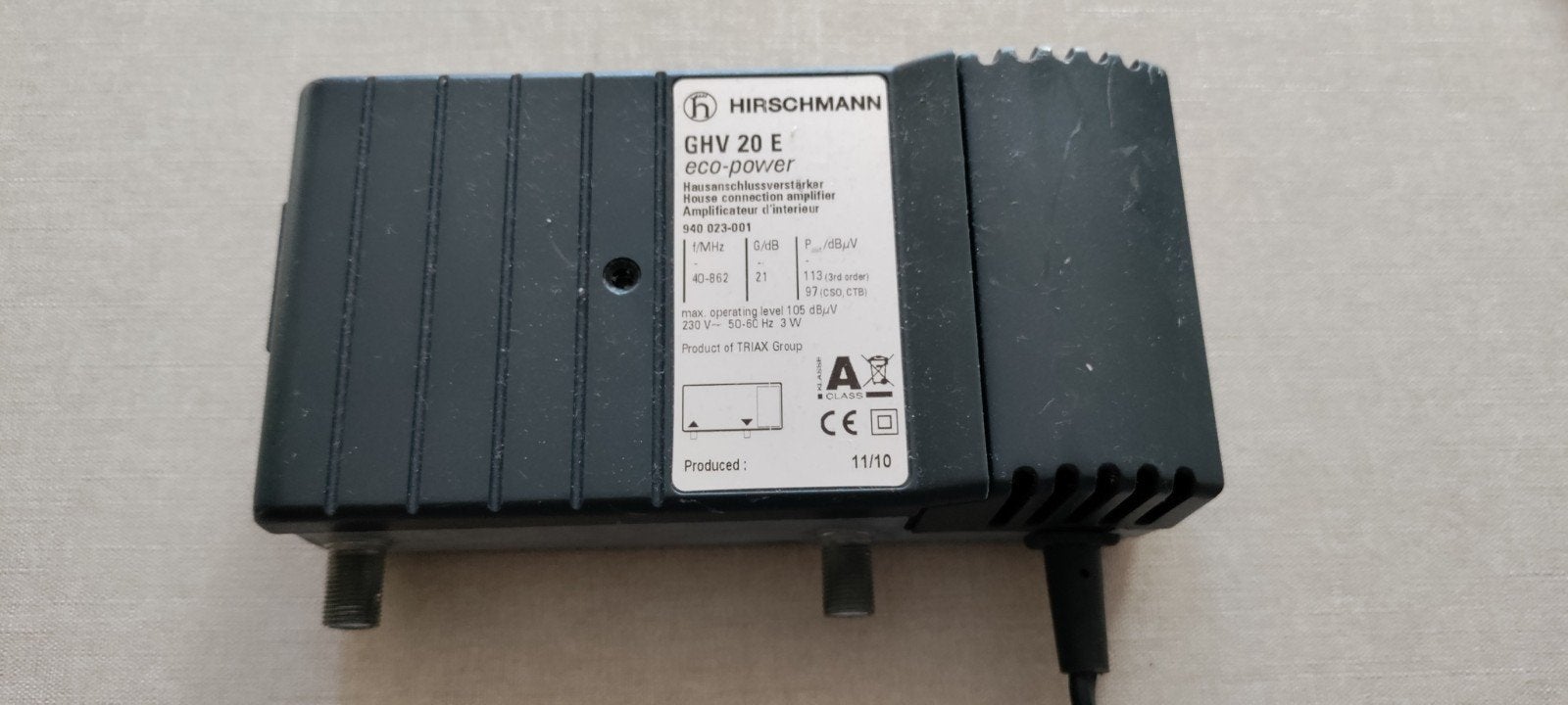 HIRSCHMANN,Antenne versterker,GHV 20 E,CAI,40.862 MHz,21 dB, Ophalen of Verzenden, Nieuw, Toebehoren