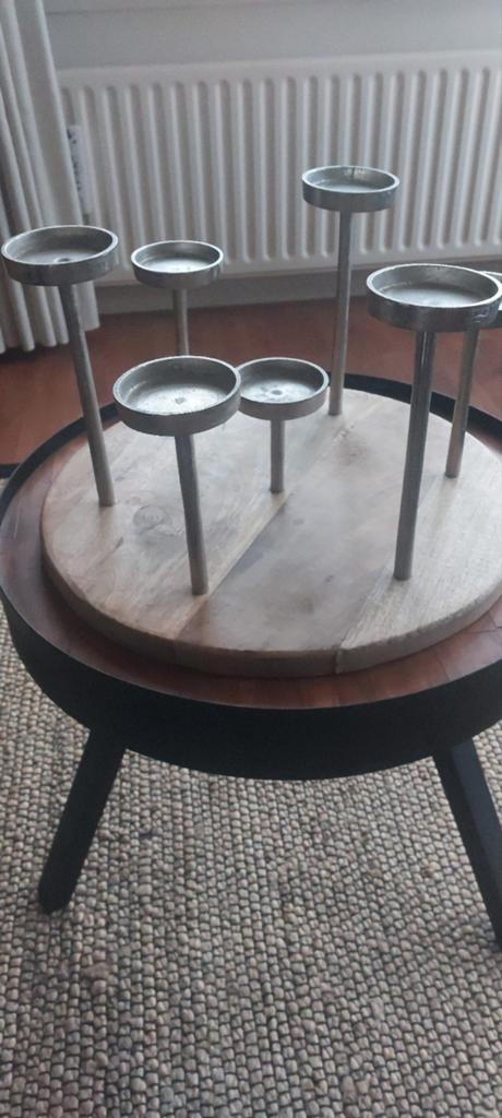 Houten ronde plank 7 vaste kaarsenstandaards, Huis en Inrichting, Woonaccessoires | Kandelaars en Kaarsen, Ophalen of Verzenden
