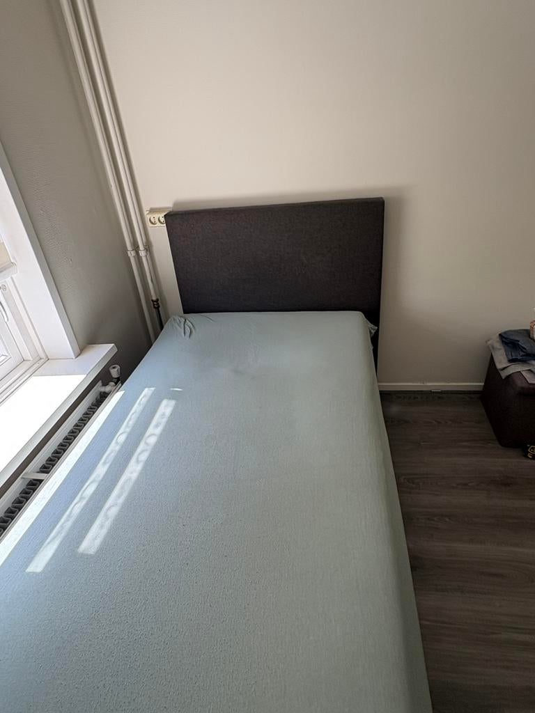 Boxspring 90x200, Ophalen, Eenpersoons, Wit, Dekbedovertrek