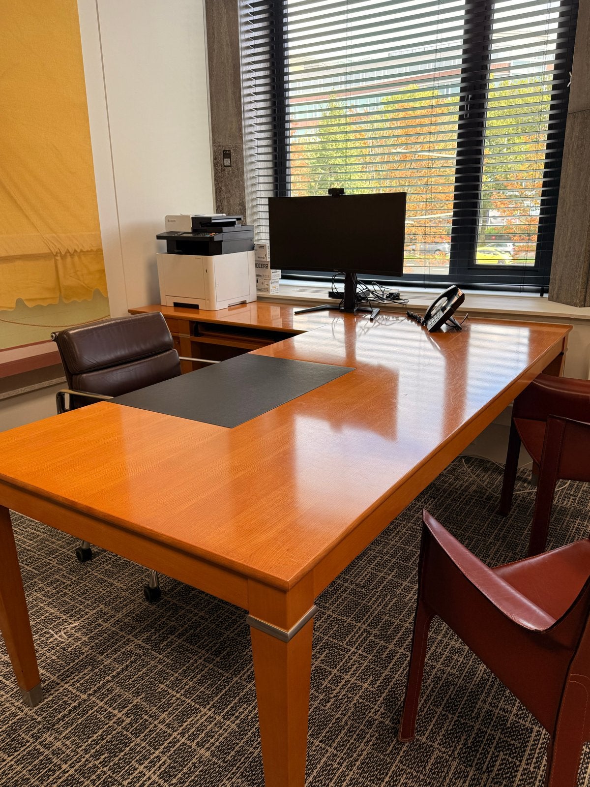 Kersenhouten Bureau met Leren Werkblad en Opbergruimte, 99 cm, Gebruikt, Bruin, Overige merken