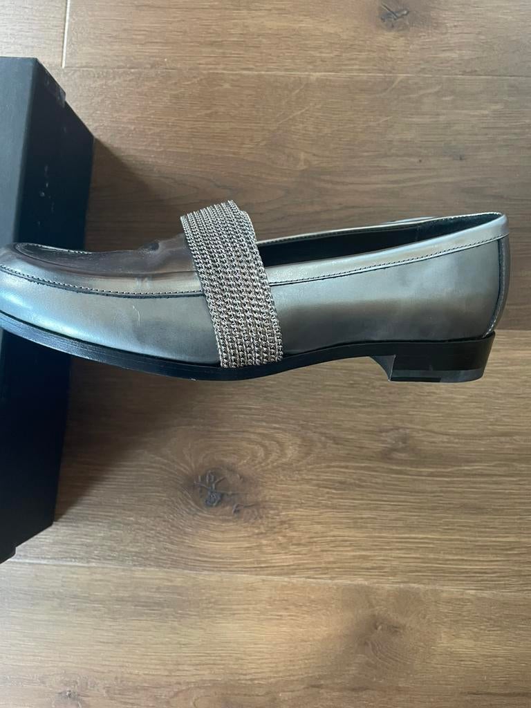 Karl Lagerfeld  leren loafer, silver metalic , maat 40, Kleding | Dames, Schoenen, Ophalen, Instappers, Zo goed als nieuw, Grijs