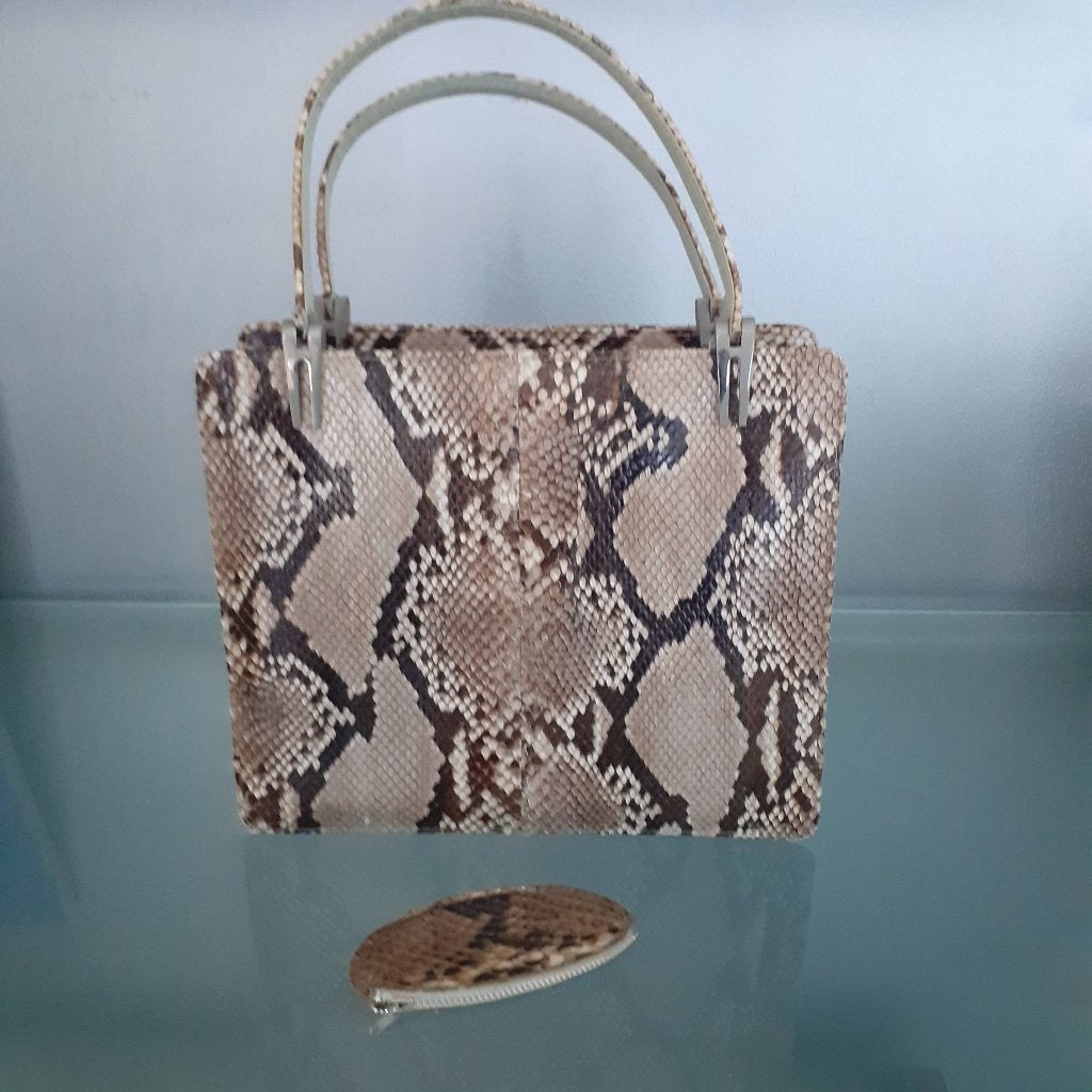 Handtas echt pythonleer, Sieraden, Tassen en Uiterlijk, Ophalen of Verzenden, Gebruikt, Bruin, Handtas