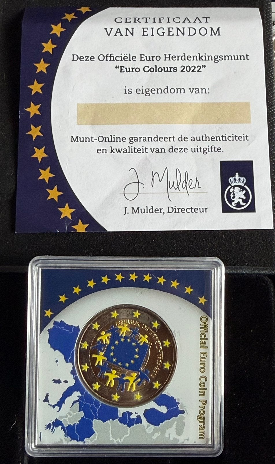 Herdenkingsmunt "30 Jaar Europese Vlag" – Gekleurde Editie, Ophalen of Verzenden, Koningin Beatrix, Euro's