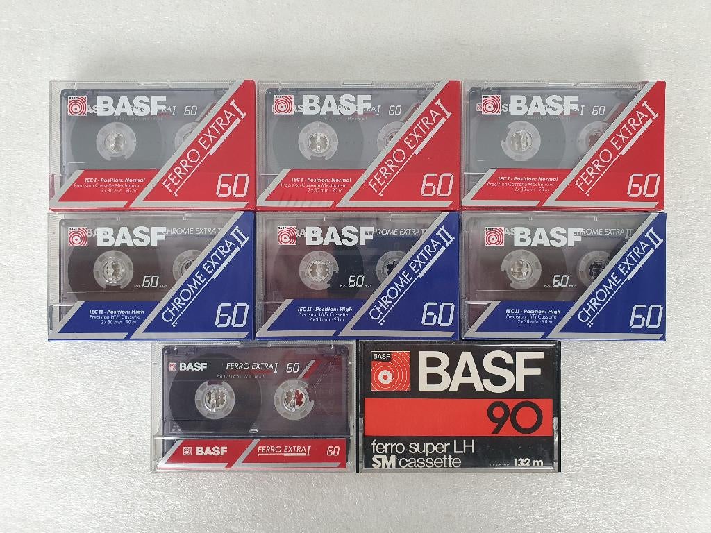 Lot van 8 BASF cassettes, 2 t/m 25 bandjes, Overige genres, Ophalen of Verzenden, Origineel