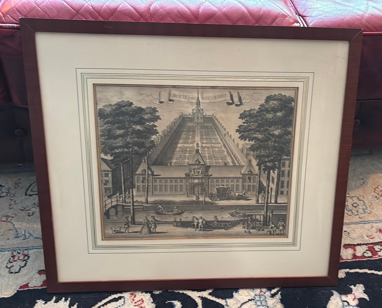 18e-eeuwse kopergravure van het Hofje van Nieuwkoop Den Haag, Antiek en Kunst, Kunst | Etsen en Gravures, Ophalen, Architectuur