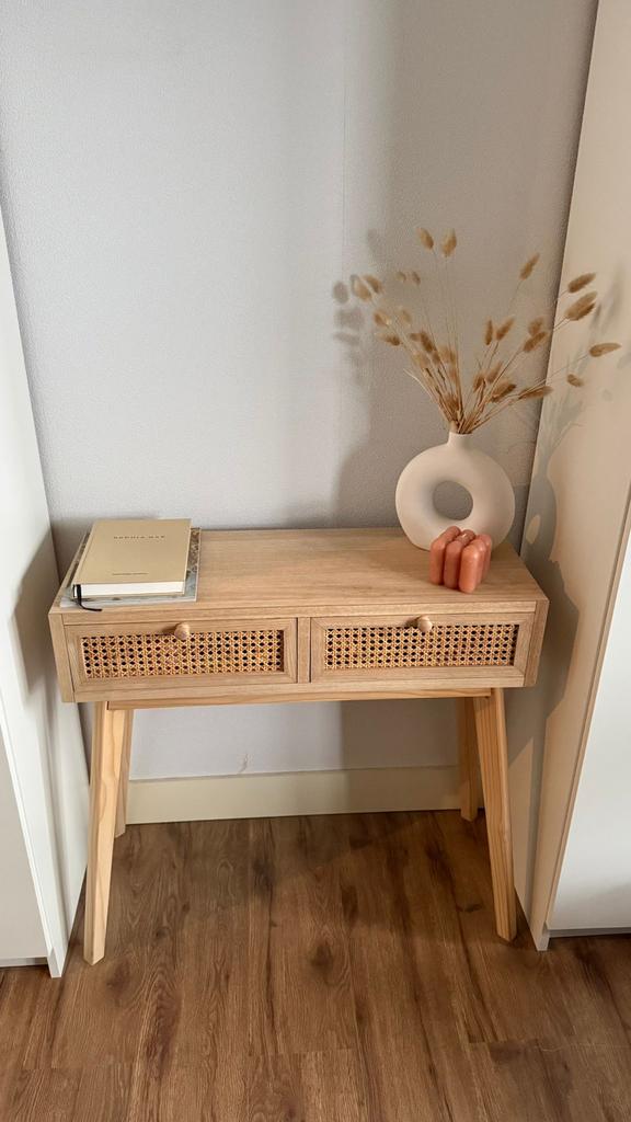Sidetable/kaptafel licht hout met webbing lades Xenos, Ophalen, 50 tot 100 cm, Zo goed als nieuw, Overige houtsoorten