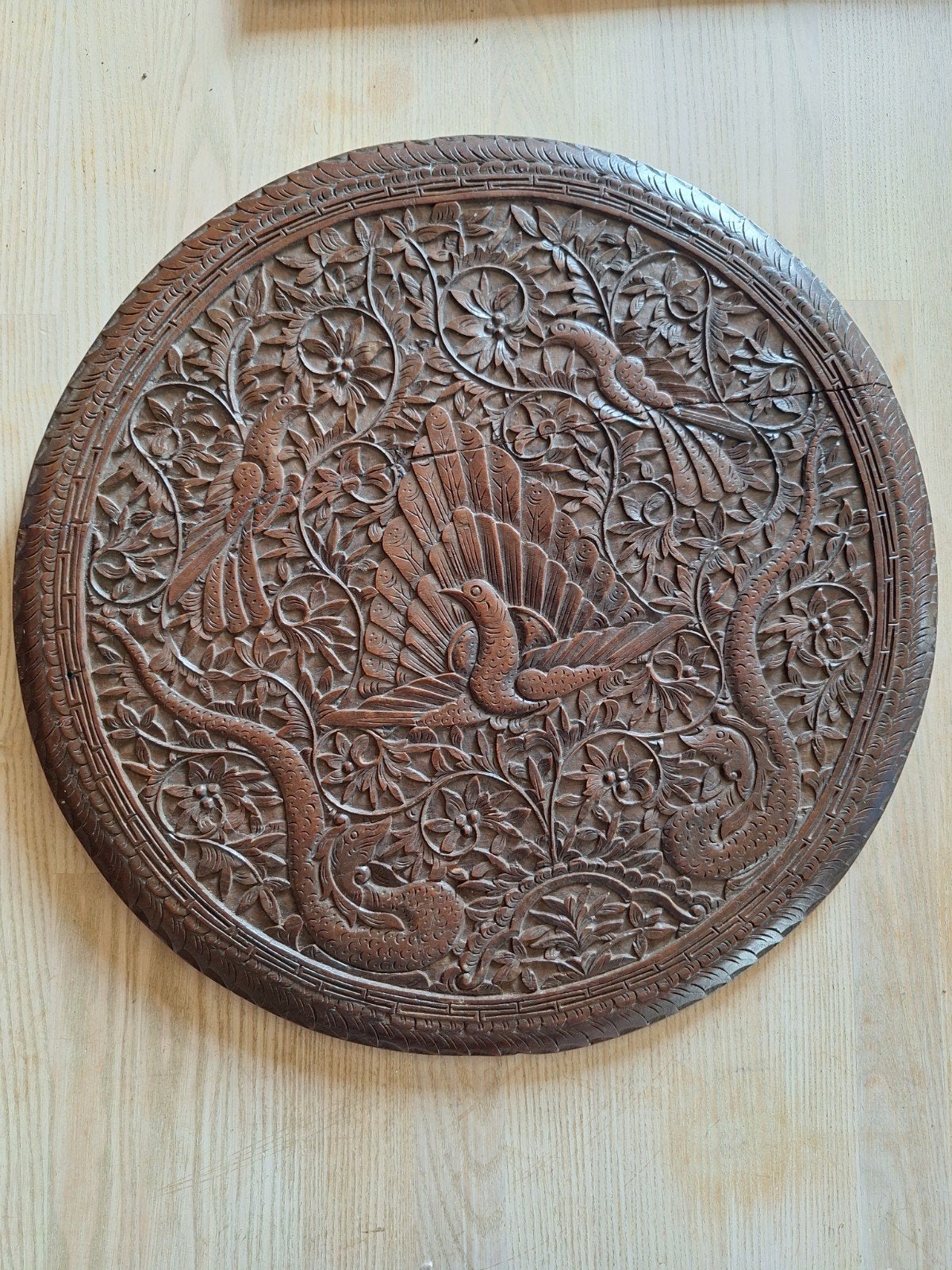 groot handgesneden Indonesich houten blad, Ophalen of Verzenden, Handgemaakt, Wanddecoratie, 20 - 50 cm