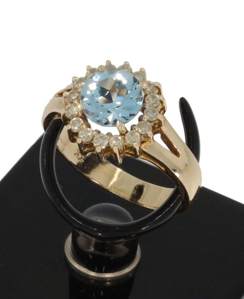 Blauwe topaas 16 diamanten luxe 14k gouden rozet ring dames, Voordeelsieraden, Verzenden, Zo goed als nieuw, 17 tot 18