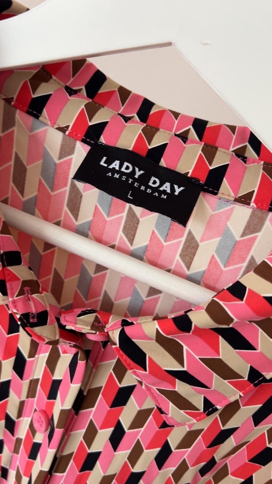 Lady Day Jurk met geometrische print - Maat L, Maat 42/44 (L), Ophalen of Verzenden, Zo goed als nieuw, Onder de knie