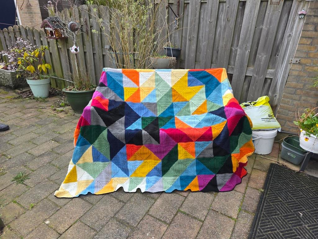 Gehaakte deken/sprei/plaid Tessellation herfst., Ophalen of Verzenden, Zo goed als nieuw, Haken, Overige typen