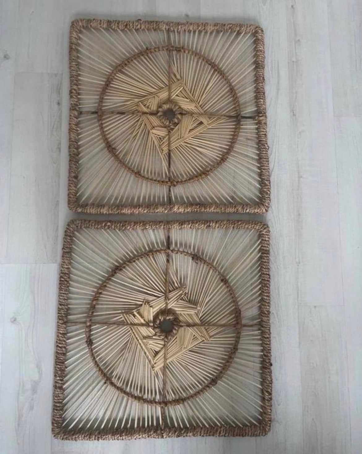 Set van 2 handgemaakte wanddecoraties van natuurlijke materi, Huis en Inrichting, Woonaccessoires | Wanddecoraties, Boho, Ophalen of Verzenden
