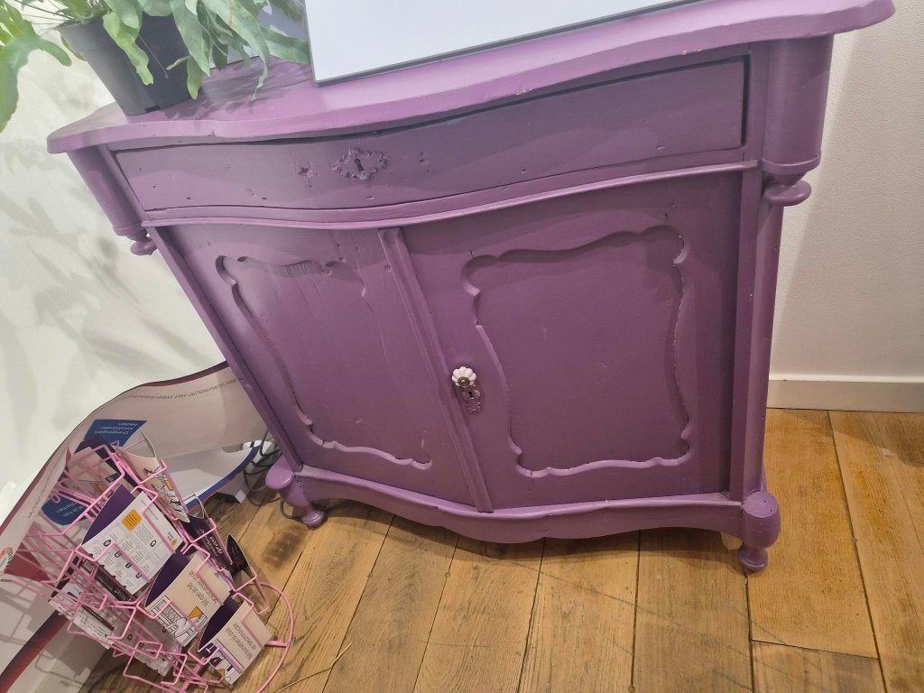 Vintage brocante kastje - lila, met lade en deurtjes, Ophalen