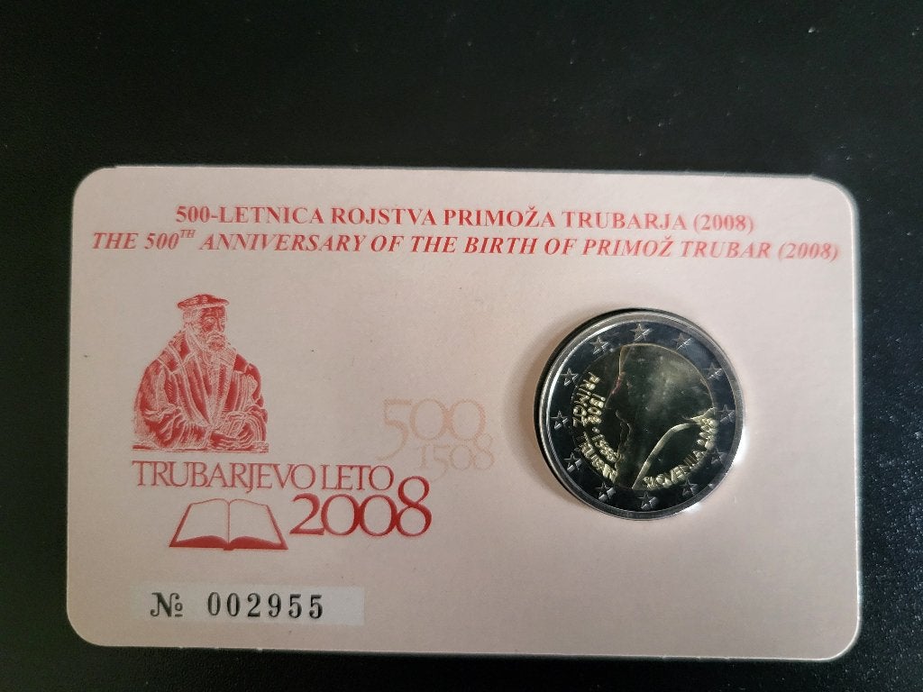 Coincard 2 euro herdenkingsmunt Slovenië 2008 'Trubar' BU, Ophalen of Verzenden, Slovenië, 2 euro