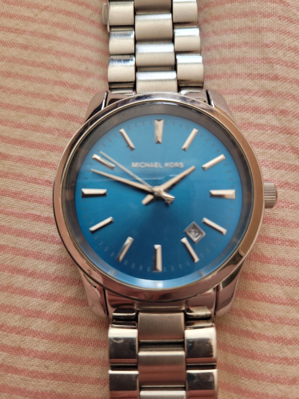 Michael Kors MK-5914 horloge blauwe wijzerplaat, Sieraden, Tassen en Uiterlijk, Horloges | Heren, Overige merken, Staal, Gebruikt