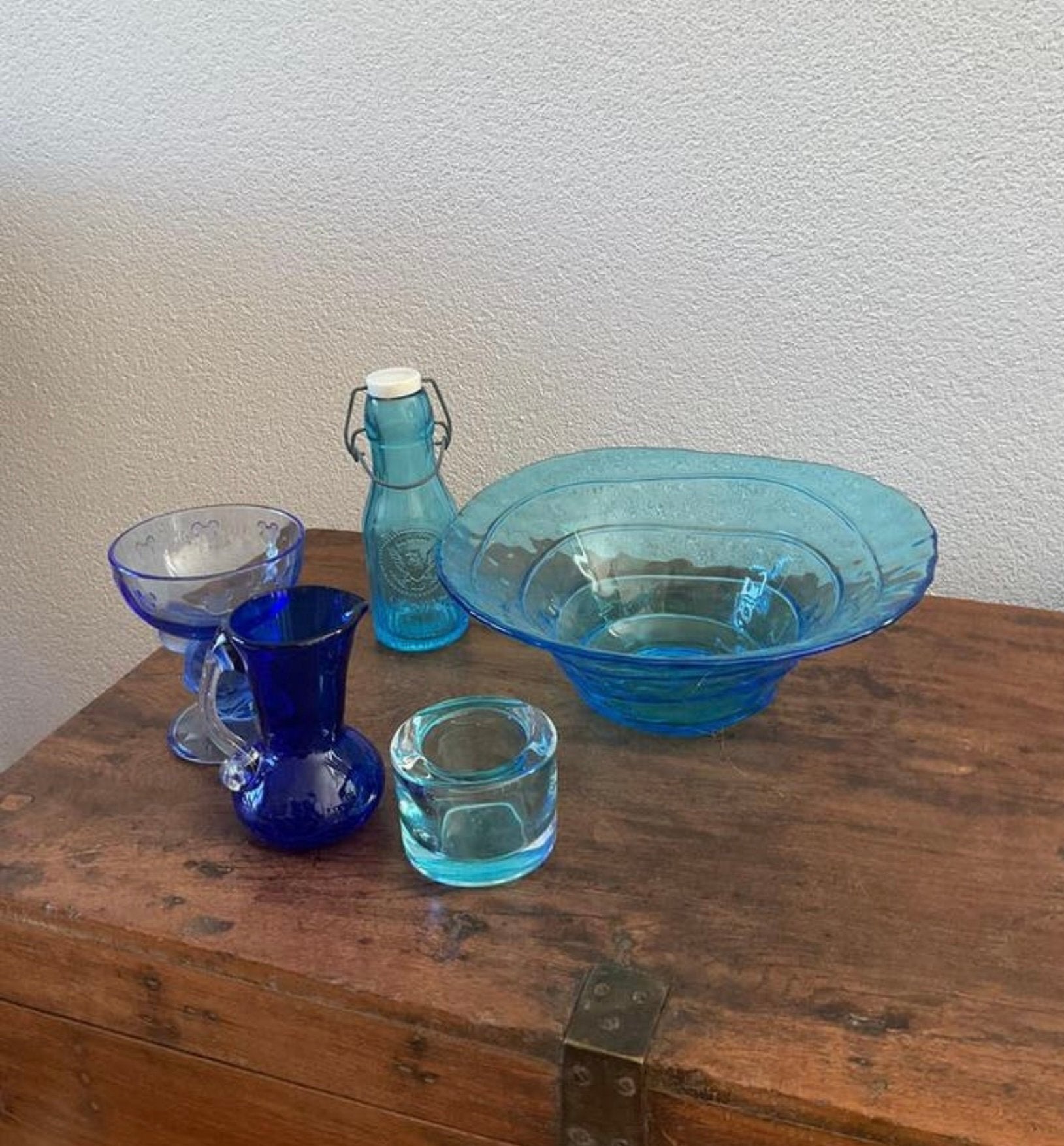 Blauwe schaal, Ittala vaasje, antiek flesje, Ophalen of Verzenden