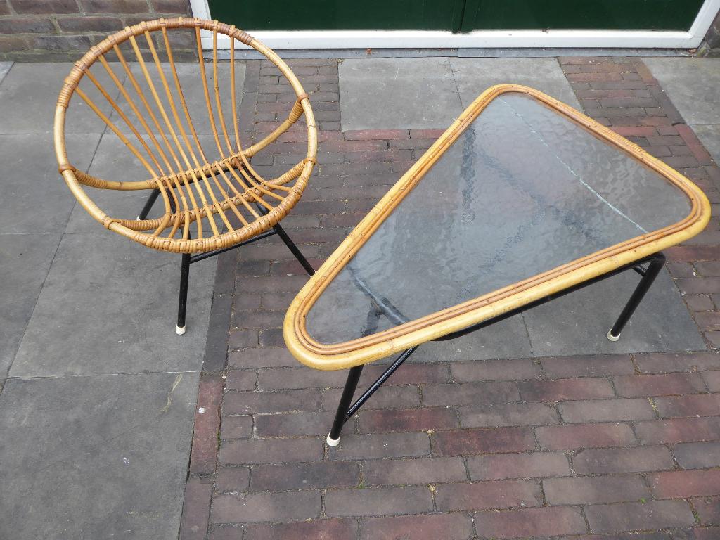 Rotan kinderstoel en tafel (vintage), Ophalen, Gebruikt, Overige typen