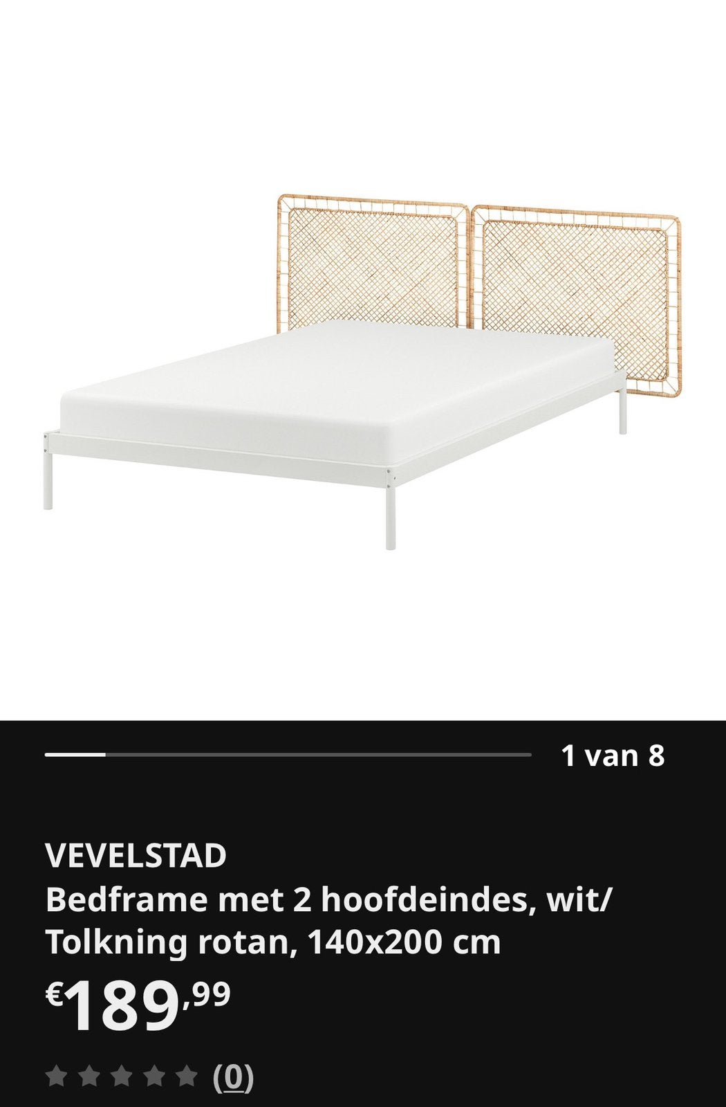 Ikea bed 140 x 200, Ophalen, Wit, Tweepersoons, 140 cm
