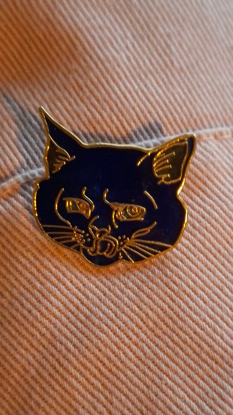 Vintage Katten Broche - Diepblauw Emaille, Ophalen of Verzenden, Gebruikt, Minder dan 4 cm, Overige materialen