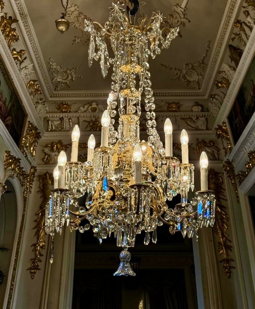 Imposant Grote Antieke Kristallen Kroonluchter, Ophalen of Verzenden, Zo goed als nieuw, Glas, Design antiek victoriaans vintage empire style