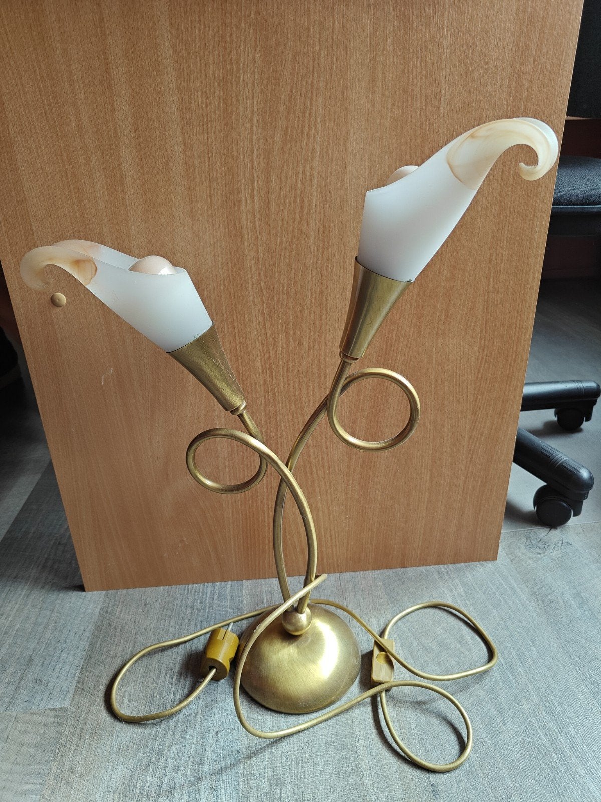 Vintage Tafellamp met Calla Lelie Design - Messing, Antiek en Kunst, Ophalen