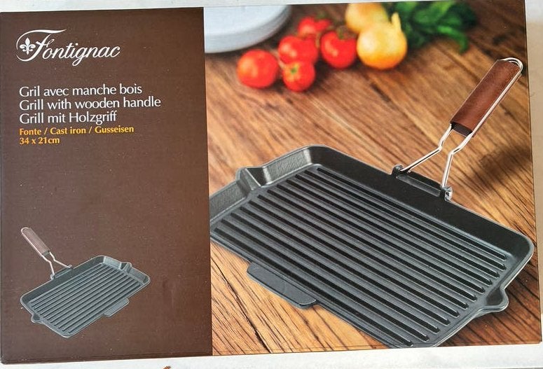 Fontignac Gietijzeren Grillpan met Houten Handvat, Ophalen, Gietijzer, Overige typen, Nieuw