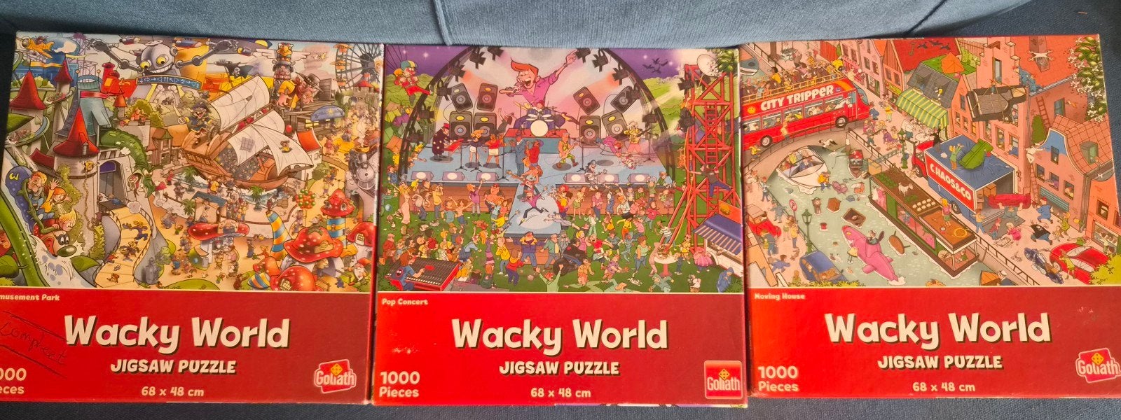 Wacky World Jigsaw Puzzels - 3x 1000 stukjes, Ophalen of Verzenden, 500 t/m 1500 stukjes, Zo goed als nieuw