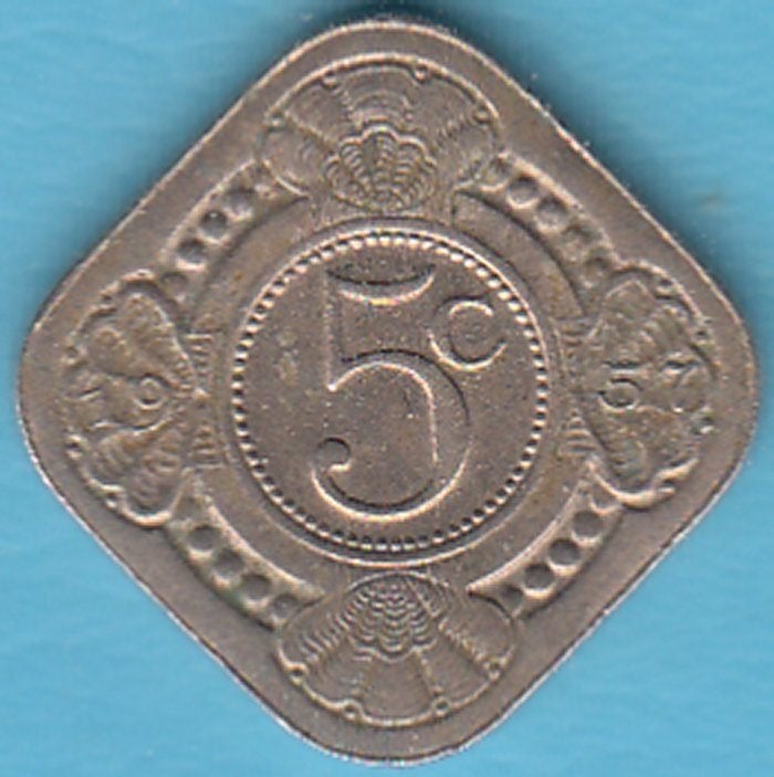 Nederlandse Antillen 5 cent 1957, Scho. 1410 in munthouder, Ophalen of Verzenden, Koningin Juliana, 5 cent, Losse munt