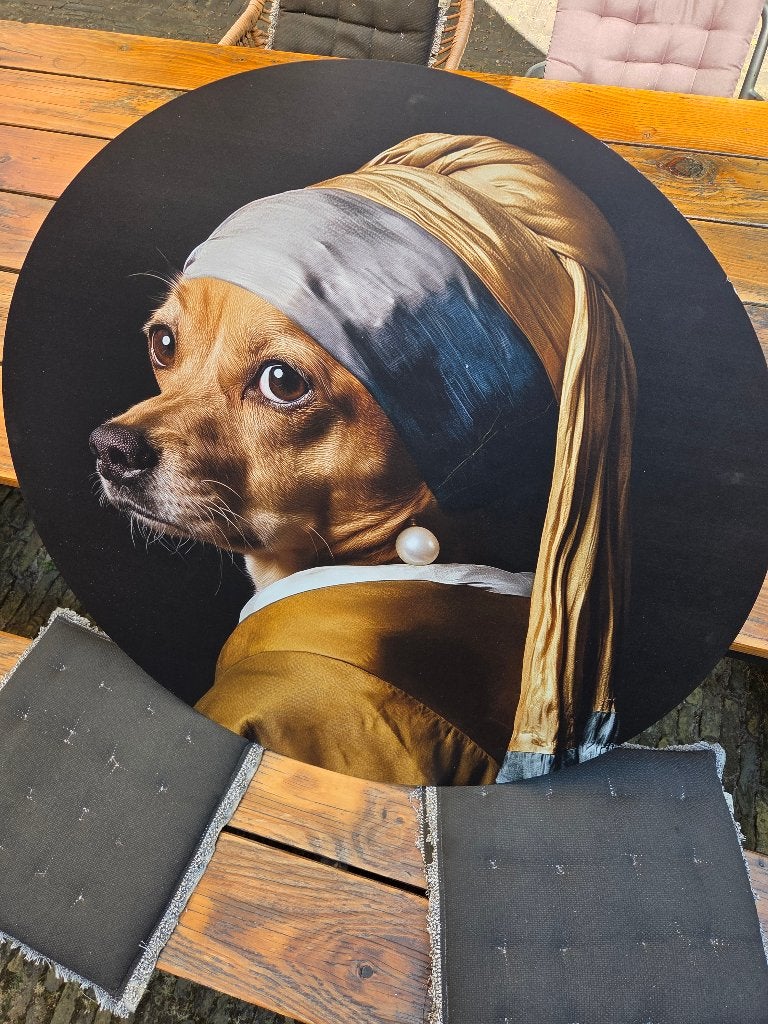 Hond met de parel - Unieke wanddecoratie, Huis en Inrichting, Woonaccessoires | Schilderijen, Tekeningen en Foto's, Ophalen, 75 tot 100 cm