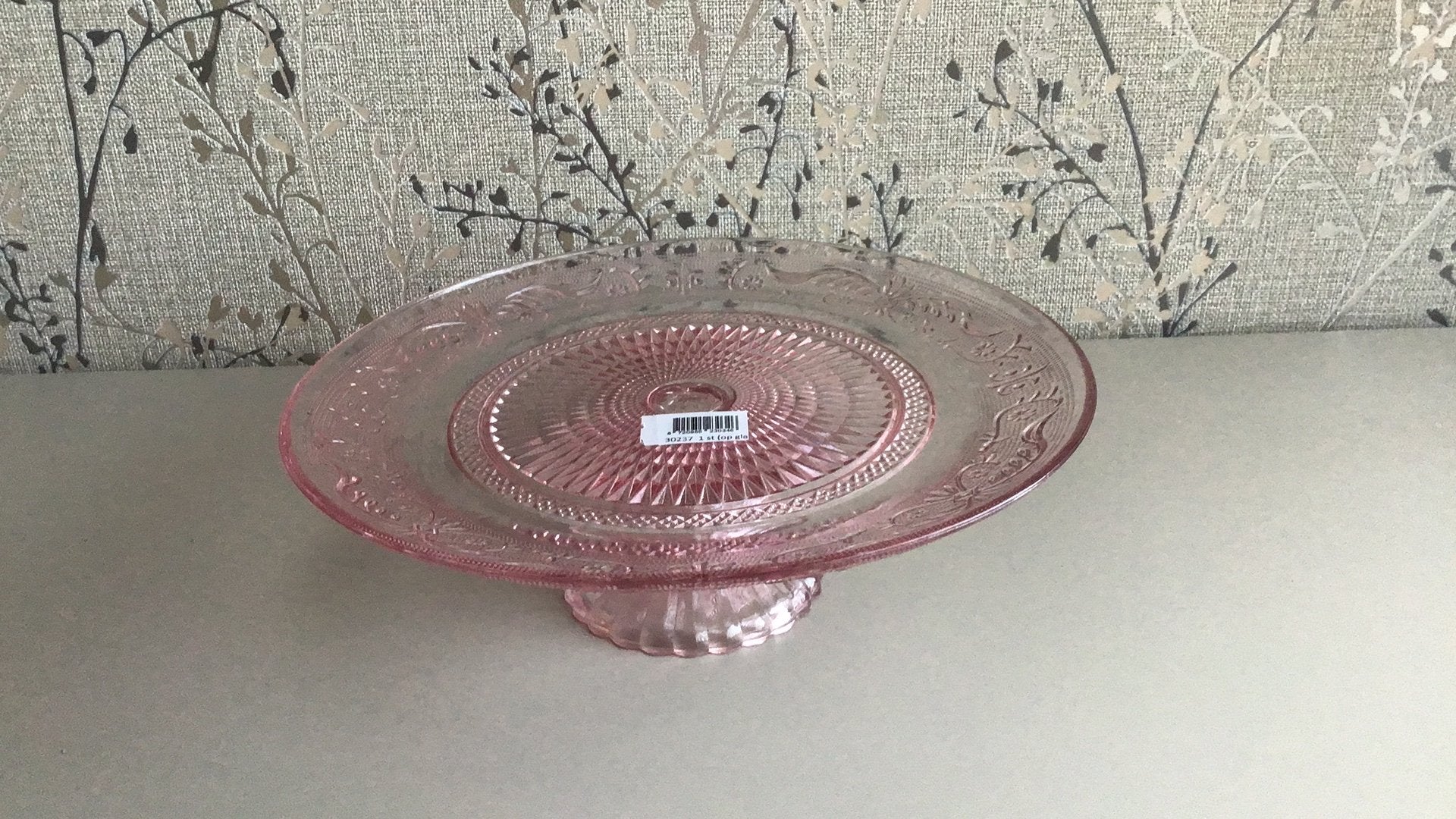 Nieuwe taartschaal op voet roze glas, Ophalen, Zo goed als nieuw, Taarten, Versiering