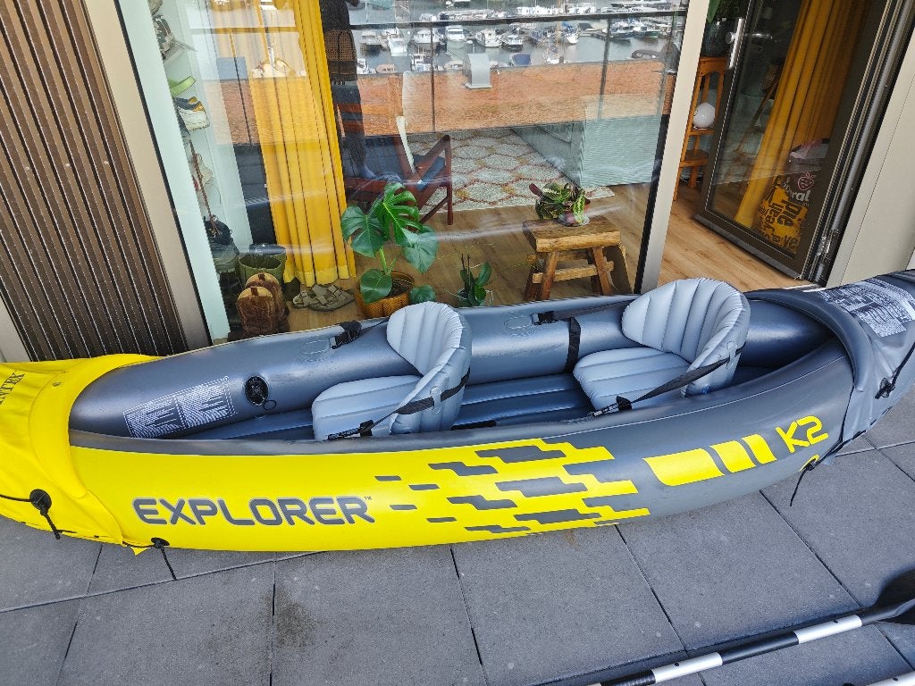 Explorer K2 2-persoons opblaasbare kajak/kano met toebehoren, Watersport en Boten, Ophalen of Verzenden, Opblaasbaar, Gebruikt