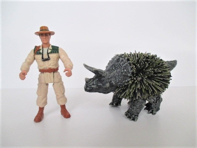 JurassicPark amblin figuur man+ Triceratops vintage, Ophalen of Verzenden, Zo goed als nieuw