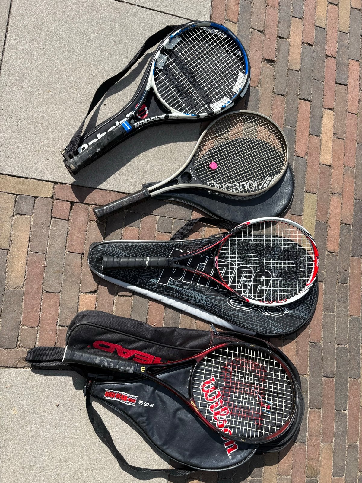 4 tennisrackets met 3 tassen - Wilson, Prince, Rucanor, Babo, Ophalen, Gebruikt, Racket, Wilson