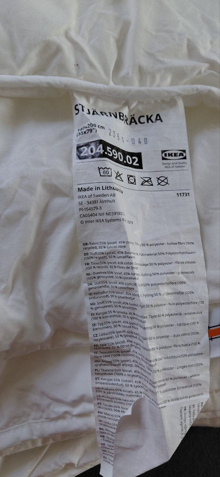Dekbed ikea stjarnbracka 140x200, Ophalen, Eenpersoons, Wit, Deken of Dekbed