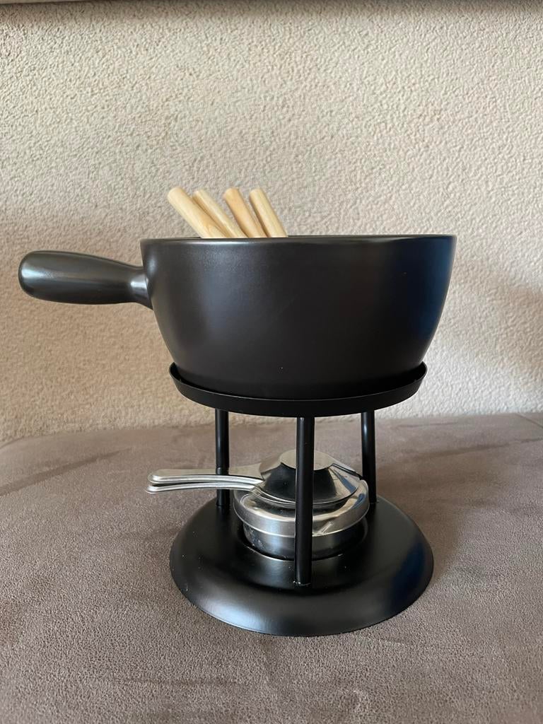 Nieuwe Fondueset Zwart - Compleet met Brander en Vorkjes, Witgoed en Apparatuur, Fonduesets, Ophalen of Verzenden, Nieuw, Brander