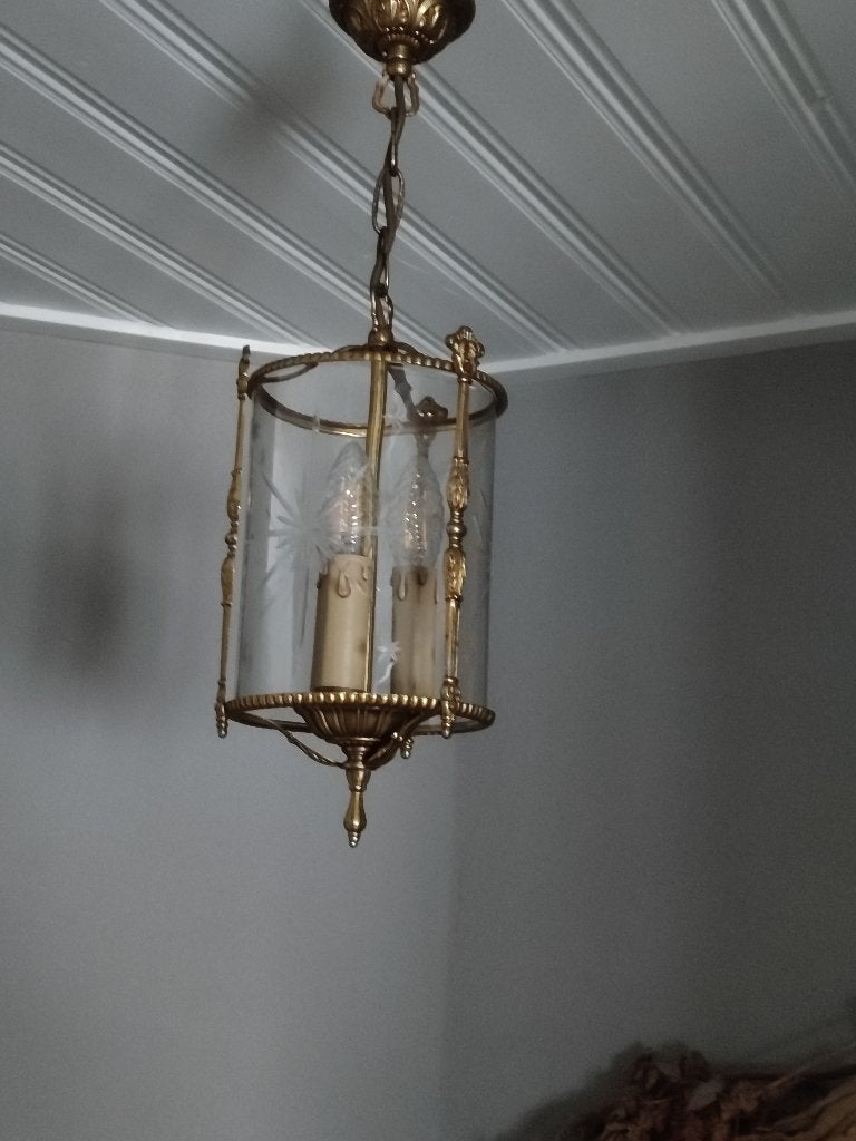 Oud Frans hallampje met cylinderglas Franse hallamp lantaarn, Ophalen of Verzenden