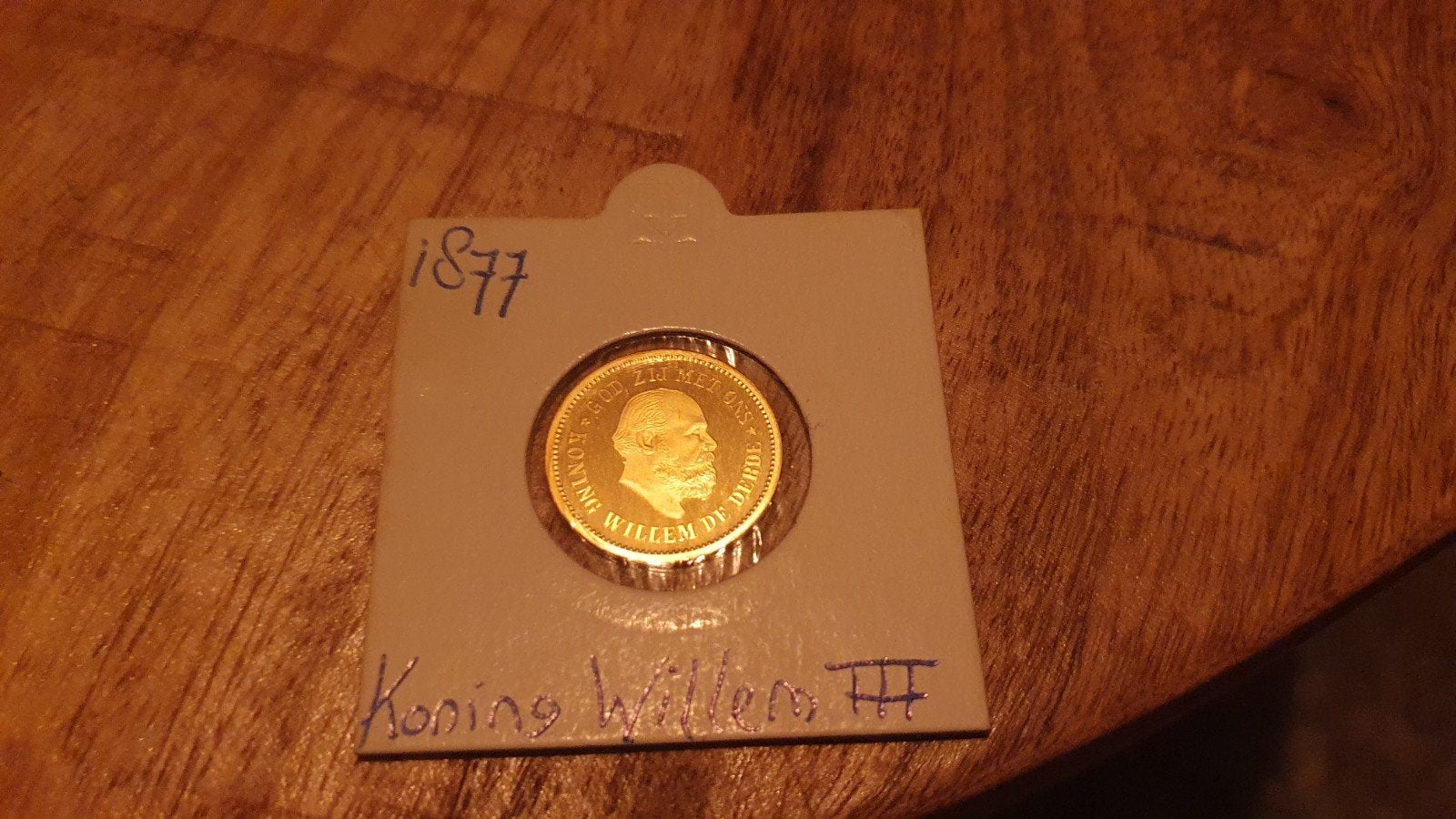 Herslag Gouden 5 Gulden 1877 - Koning Willem III (3,5 gram), Postzegels en Munten, Munten | Nederland, Ophalen of Verzenden, Koning Willem III