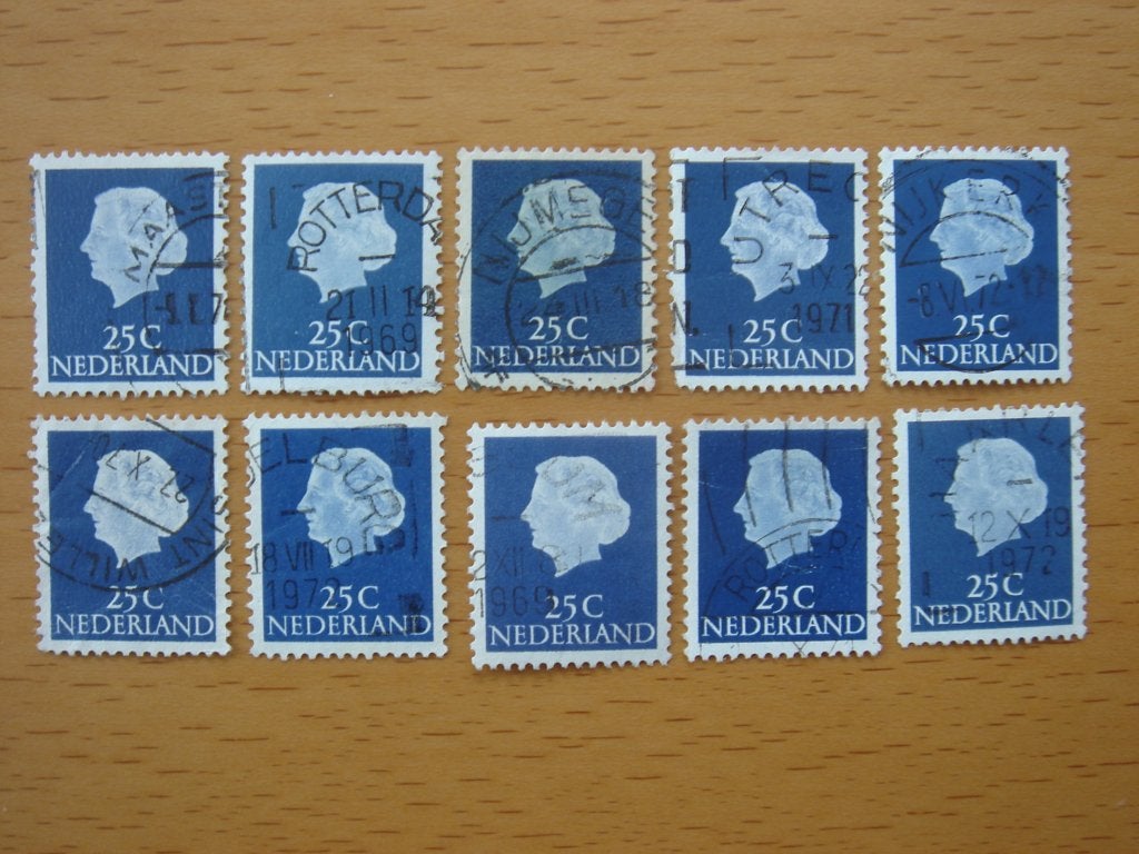 Juliana en profil 10x NVPH 623 – 25 cent  Gestempeld, Ophalen of Verzenden, Na 1940, Gestempeld