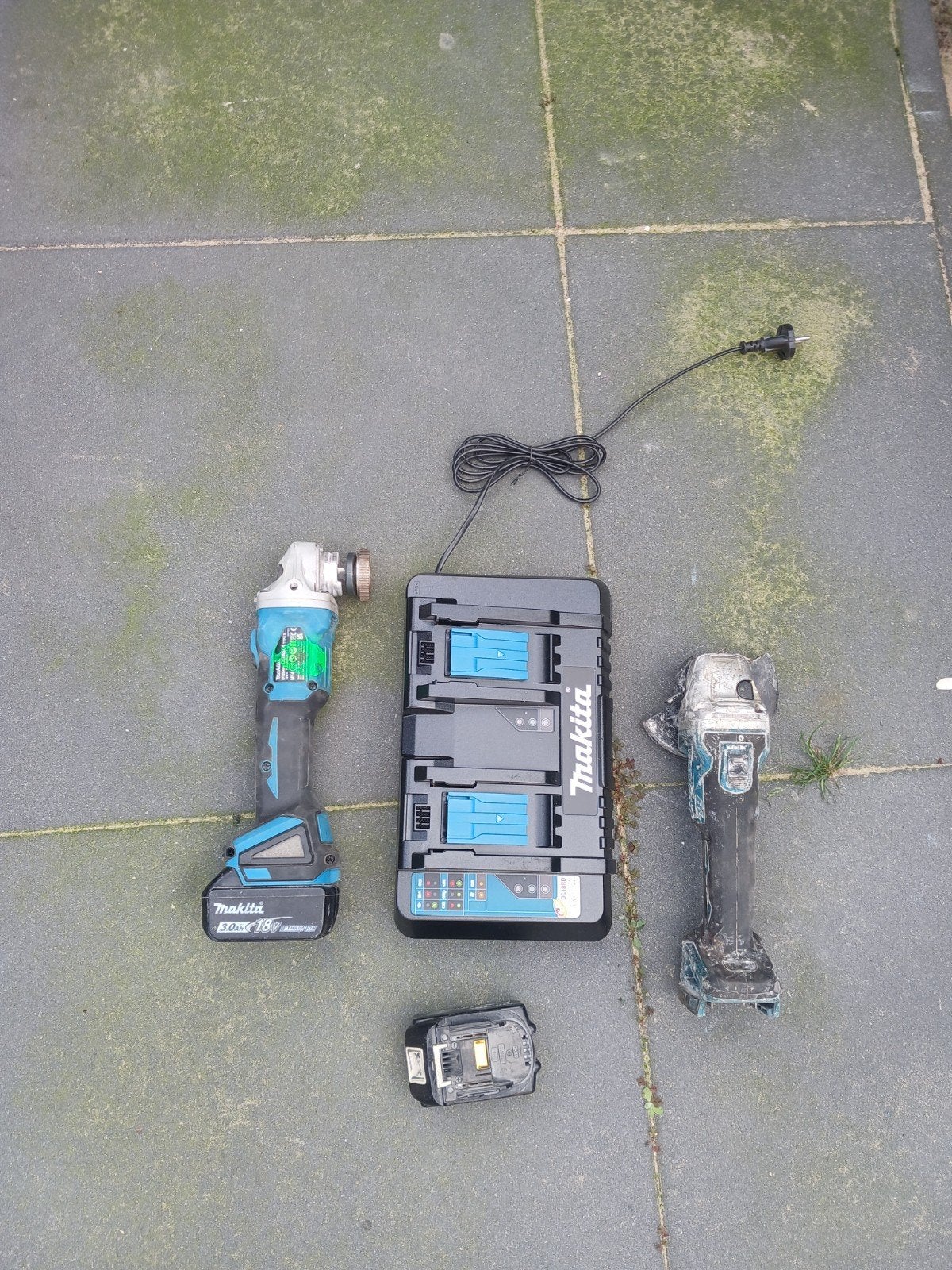 Makita haakse slijper set met lader en accu's, Ophalen, Gebruikt, Haakse slijper, Makita