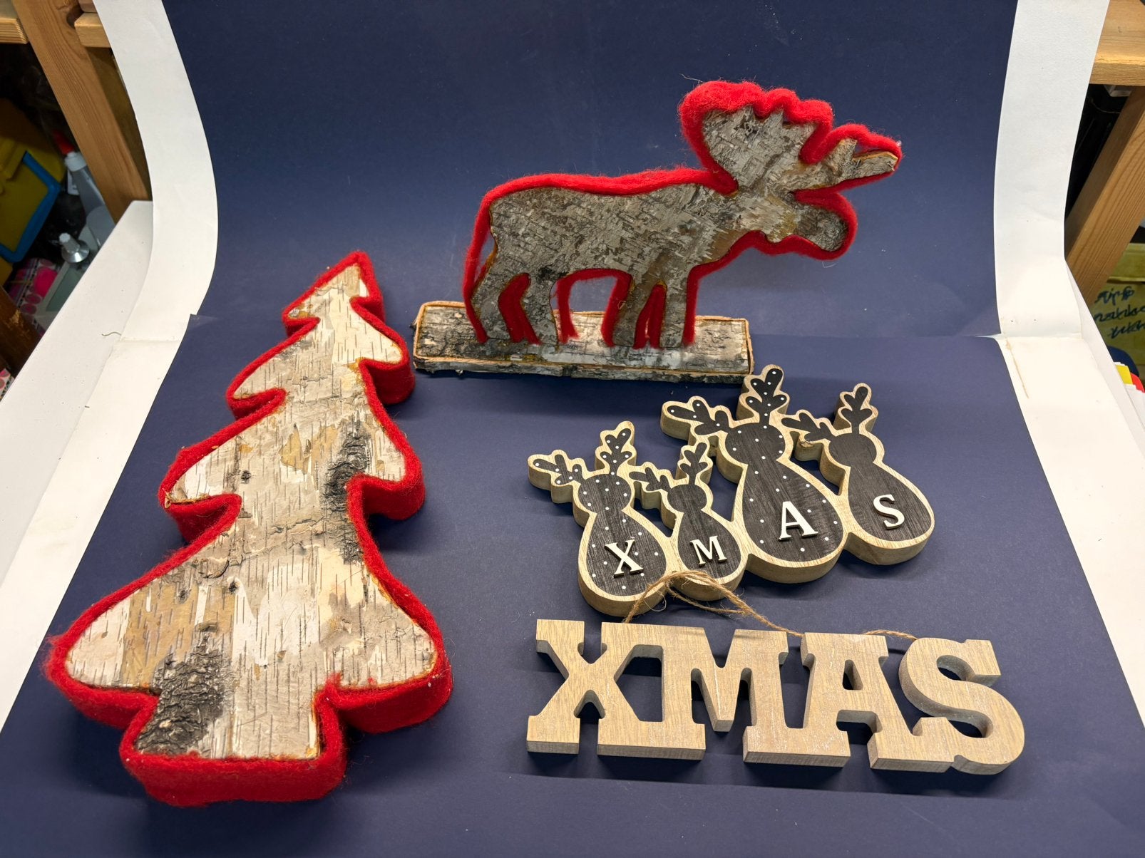Houten kerstdecoratie (set 4 stuks) – Scandinavische stijl, Ophalen of Verzenden, Gebruikt