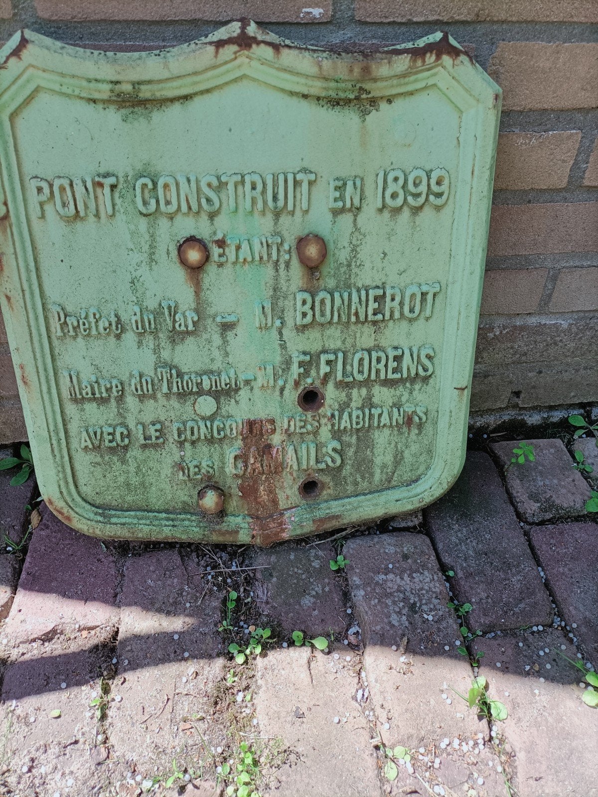Antiek frans gietijzeren naambord brug uit 1899, Antiek en Kunst, Ophalen