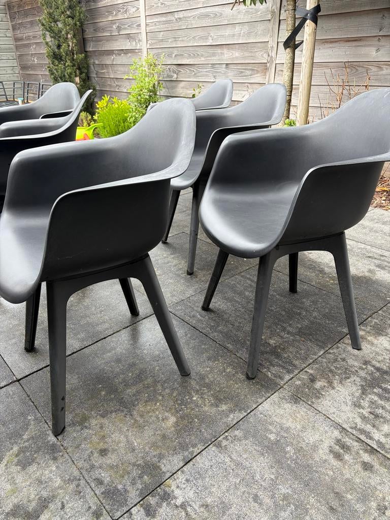 Set van 6 zwarte kuipstoelen - Gebruikt, Tuin en Terras, Tuinstoelen, Ophalen, Gebruikt, Kunststof