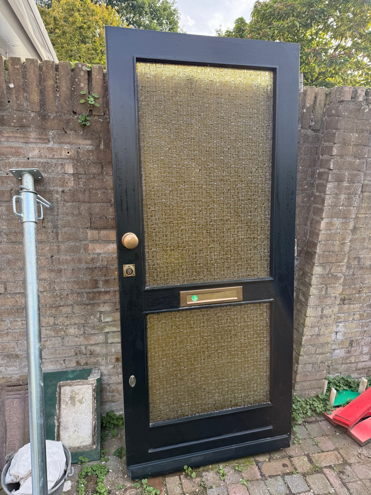 Massieve houten voordeur met glas, Ophalen, Gebruikt, 80 tot 100 cm, Buitendeur