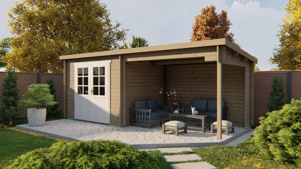 Blokhut - Tuinhuis Freddy | 28 mm | vuren onbehandeld, Verzenden, Nieuw