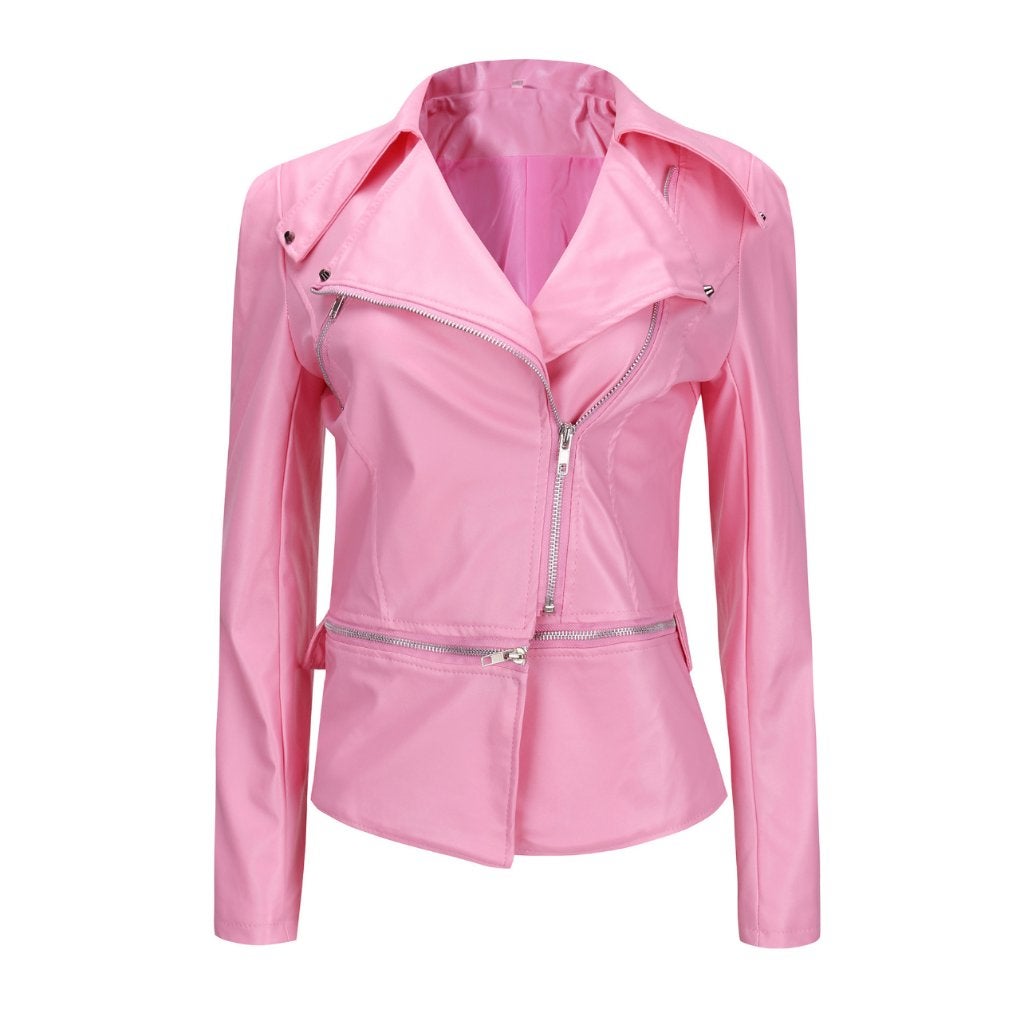 Roze leren jas dames biker korte motorjas zomerjas vrouwen, Verzenden, Nieuw, Maat 38/40 (M), Roze
