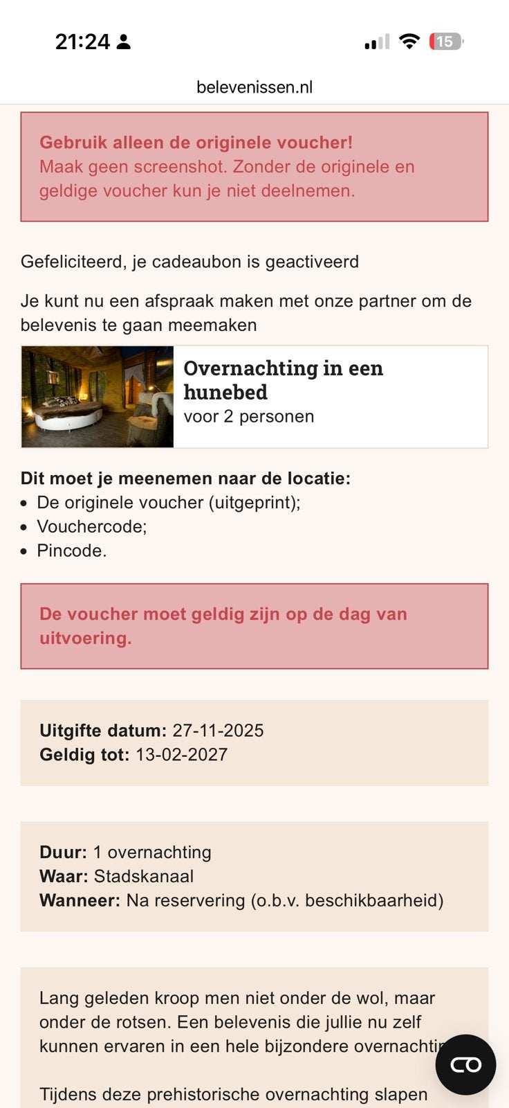Cityhotel stadskanaal hunebed, Twee personen, Cadeaubon, Overige typen