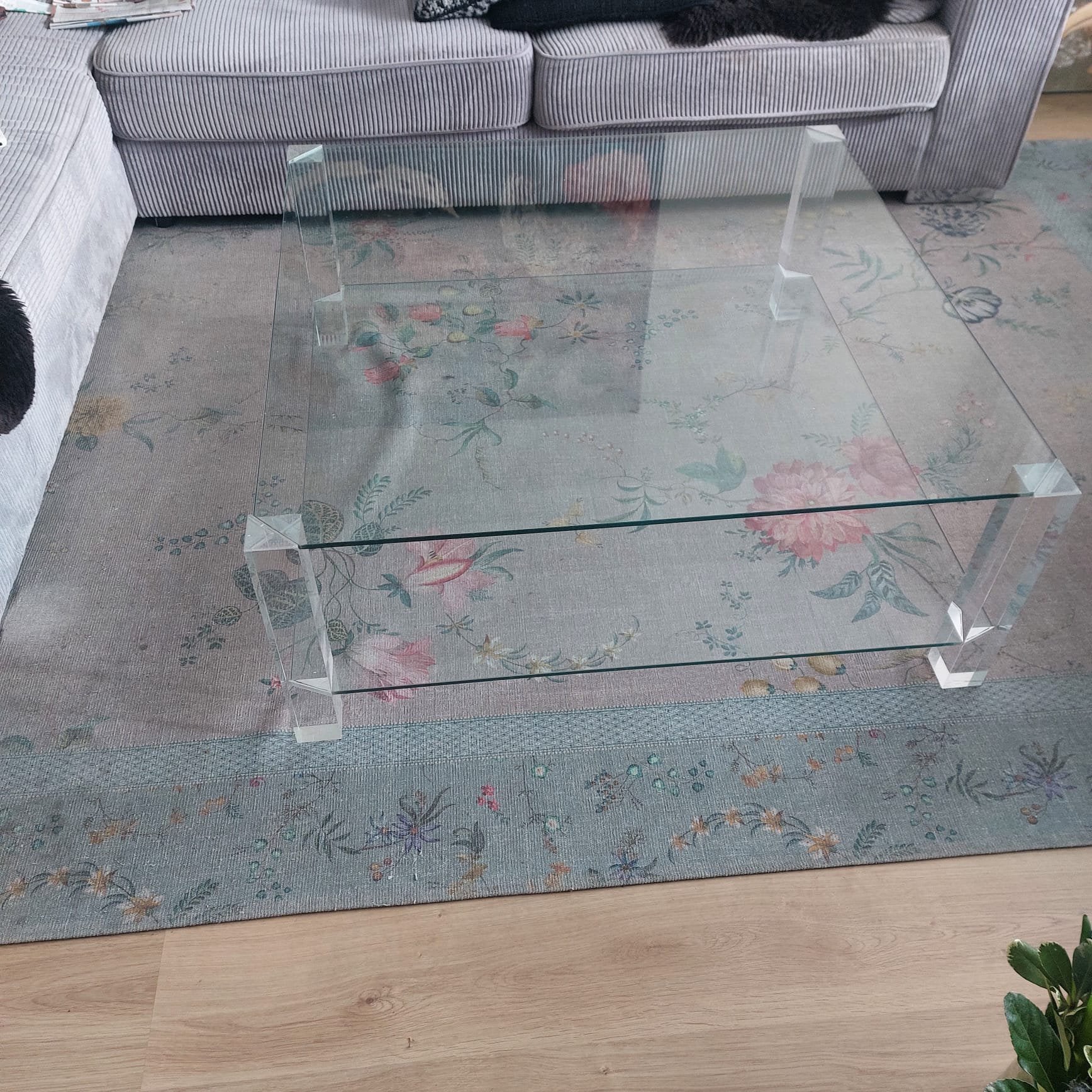 Glazen salontafel en bijzettafel, 100 tot 150 cm, Zo goed als nieuw, Rechthoekig, 50 tot 100 cm